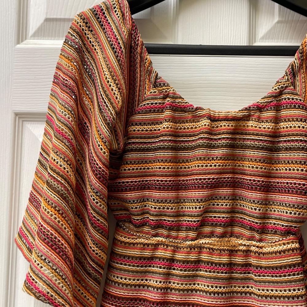 Anthropologie Judith March Women's Crochet Striped Dress Size Small Bell Sleeve